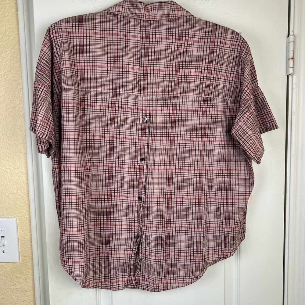 Madewell Pink Hartley Plaid Courier Button Back Boxy  Cotton Shirt Size S - Picture 3 of 7